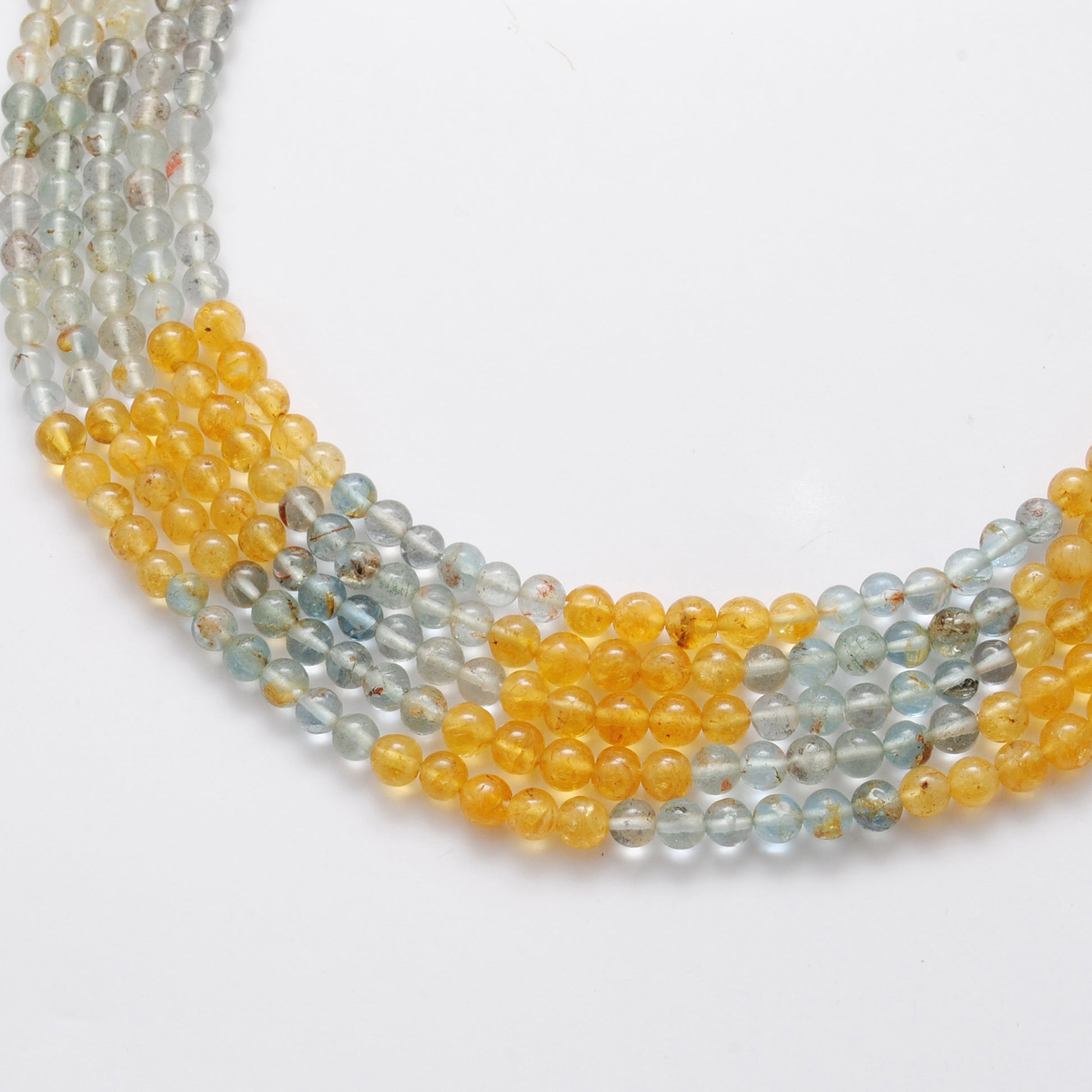 Natural multi aquamarine beads 4mm 15 inch strand - front view blue-green