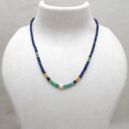 Natural Multi-Color Sapphire Beaded Necklace - Front View Handmade