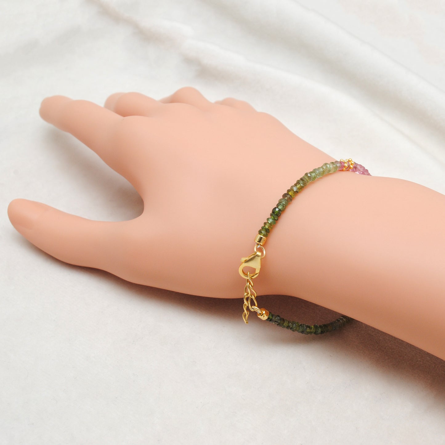 Natural Multi-Color Tourmaline Diamond Beaded Bracelet - Front View