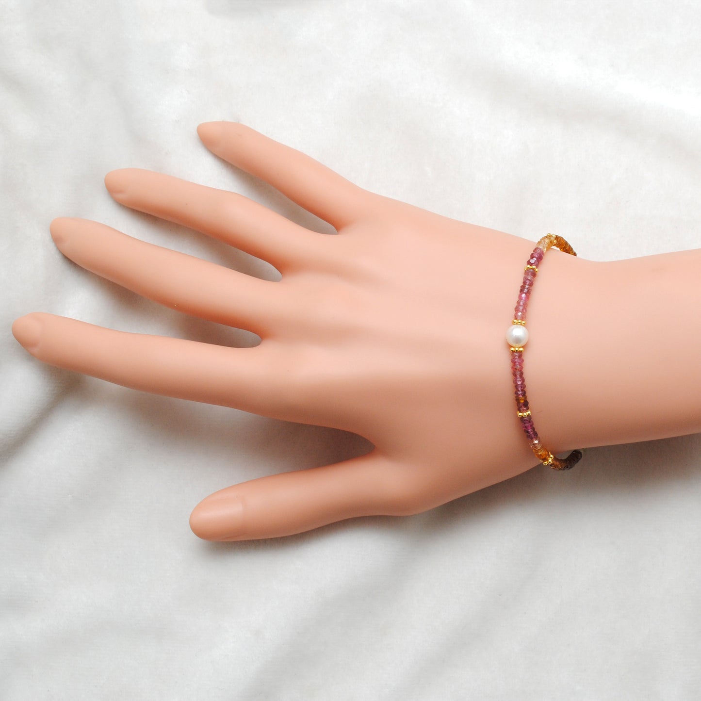 Natural Multi-Color Tourmaline Pearl Beaded Bracelet - Front View