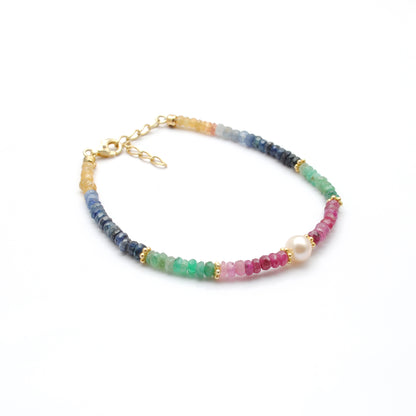 Natural Multi-Gemstone Bracelet Ruby Emerald Sapphire - Lifestyle Flat Lay