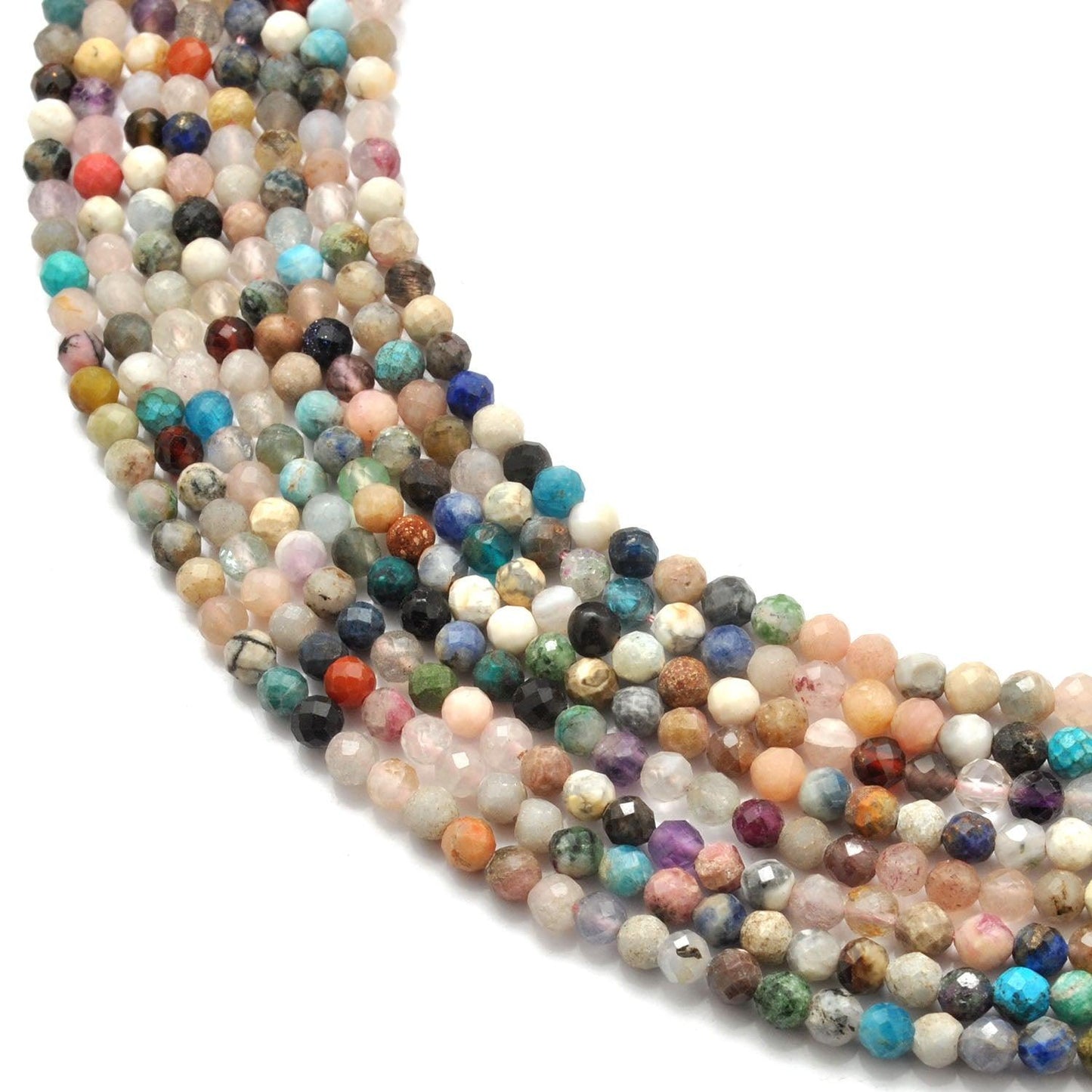 Natural multi gemstone round faceted beads 12.5 inch strand - front