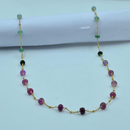 Natural Multi Sapphire 6mm Gemstone Necklace - Overhead View Lifestyle
