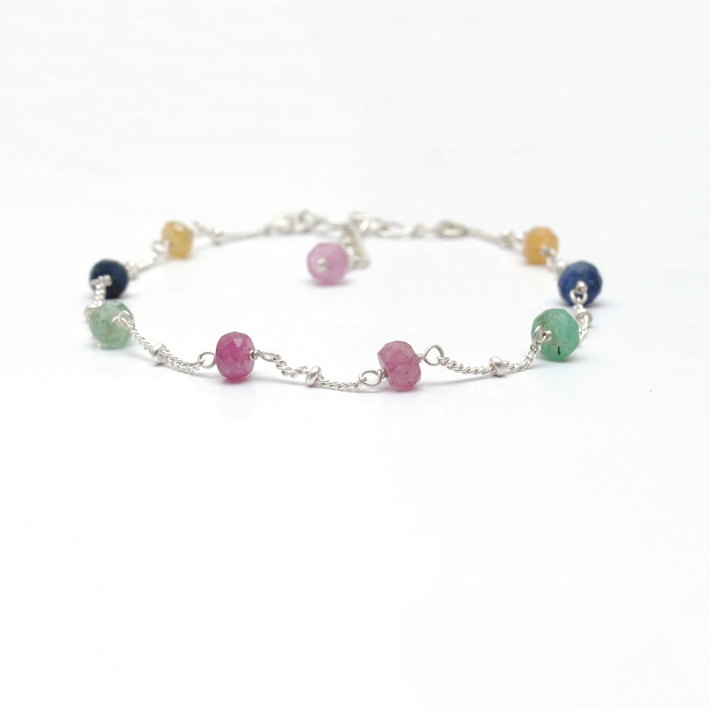 Natural Multi Sapphire Faceted Beaded Bracelet Jaipur - Scale View