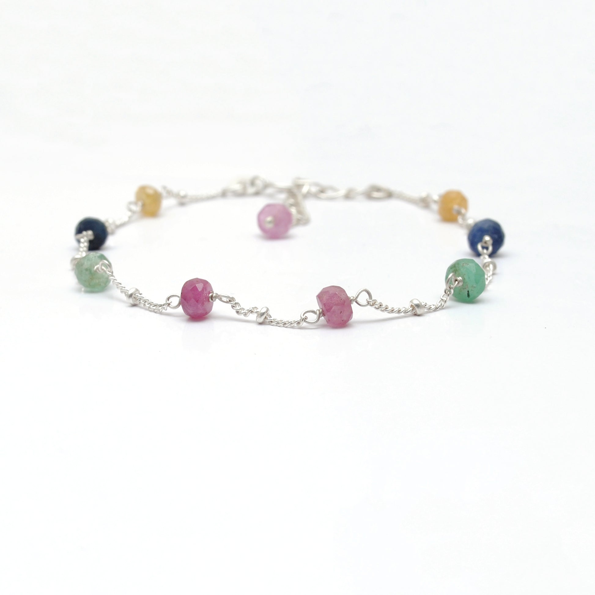 Natural Multi Sapphire Faceted Beaded Bracelet Jaipur - Scale View