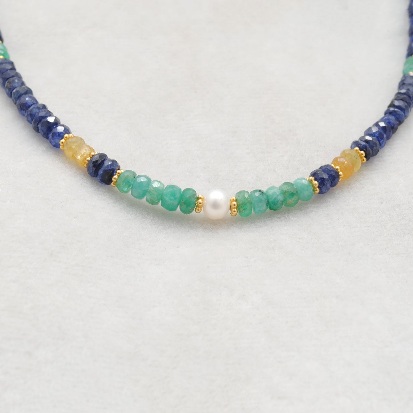 Natural Multi Sapphire Gemstone Necklace - Side Profile View