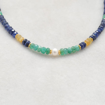 Natural Multi Sapphire Gemstone Necklace - Side Profile View