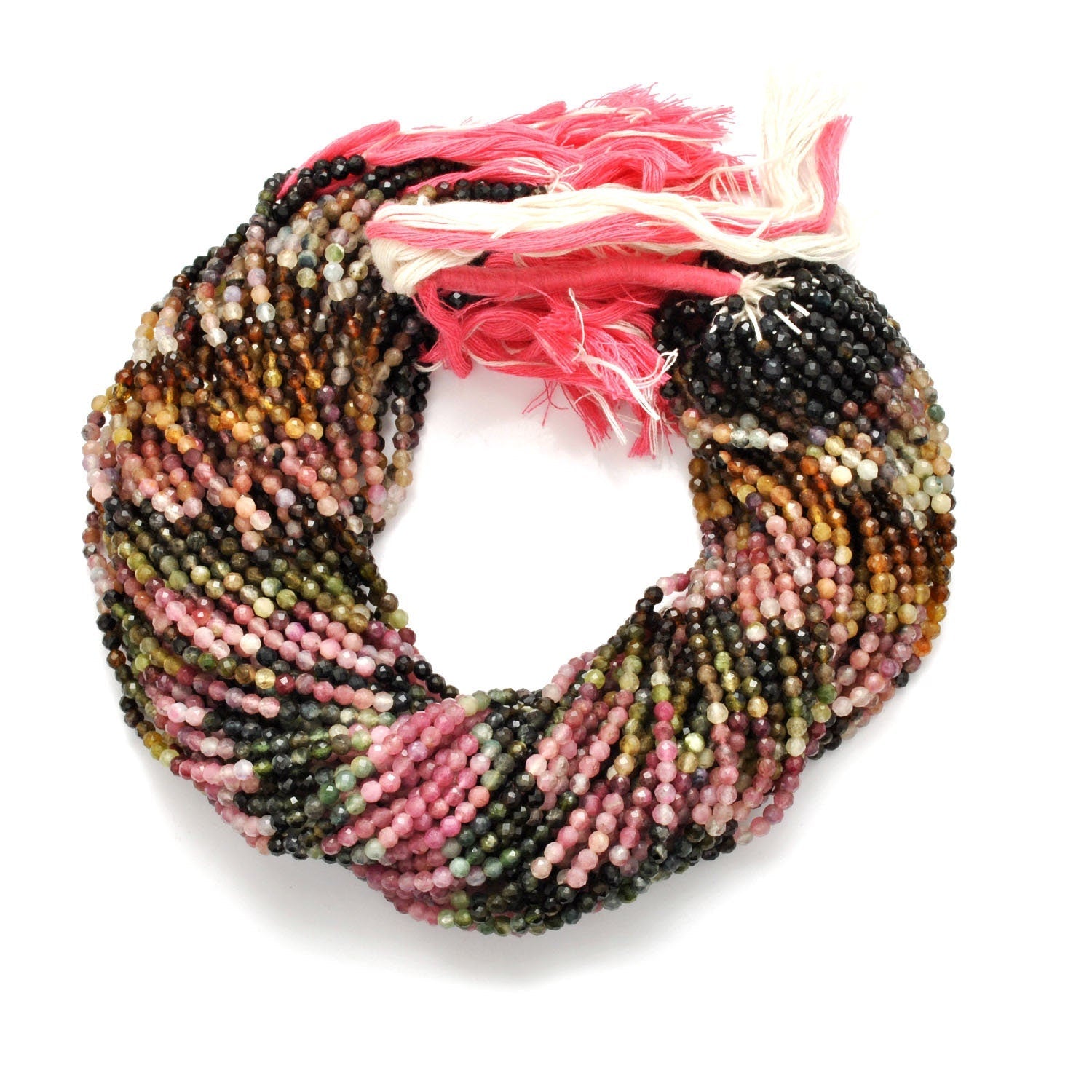 Natural multi tourmaline beads 12.5 inch - overhead flat lay rainbow