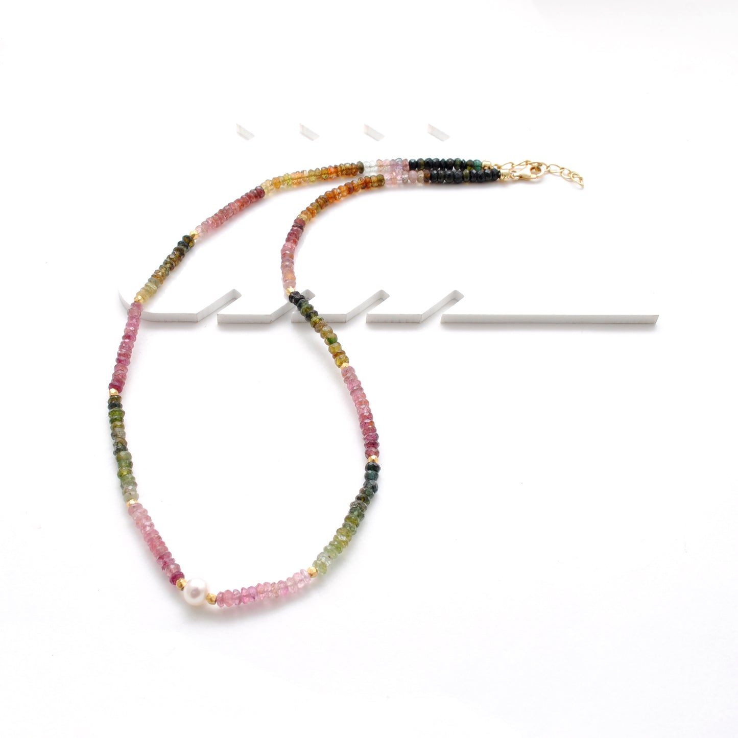Natural Multi Tourmaline Gold Necklace for Women - Overhead View