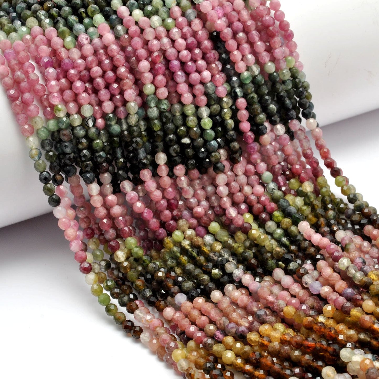 Natural multi tourmaline round faceted beads 12.5 inch - front view