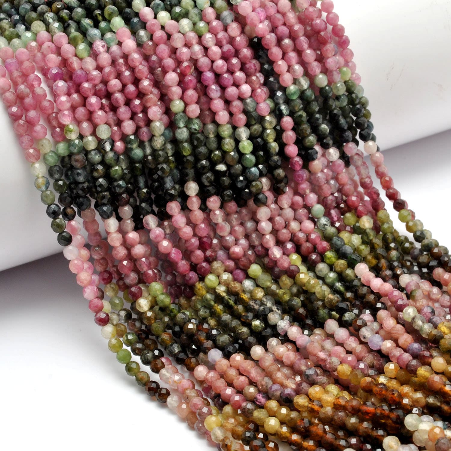 Natural multi tourmaline round faceted beads 12.5 inch - front view