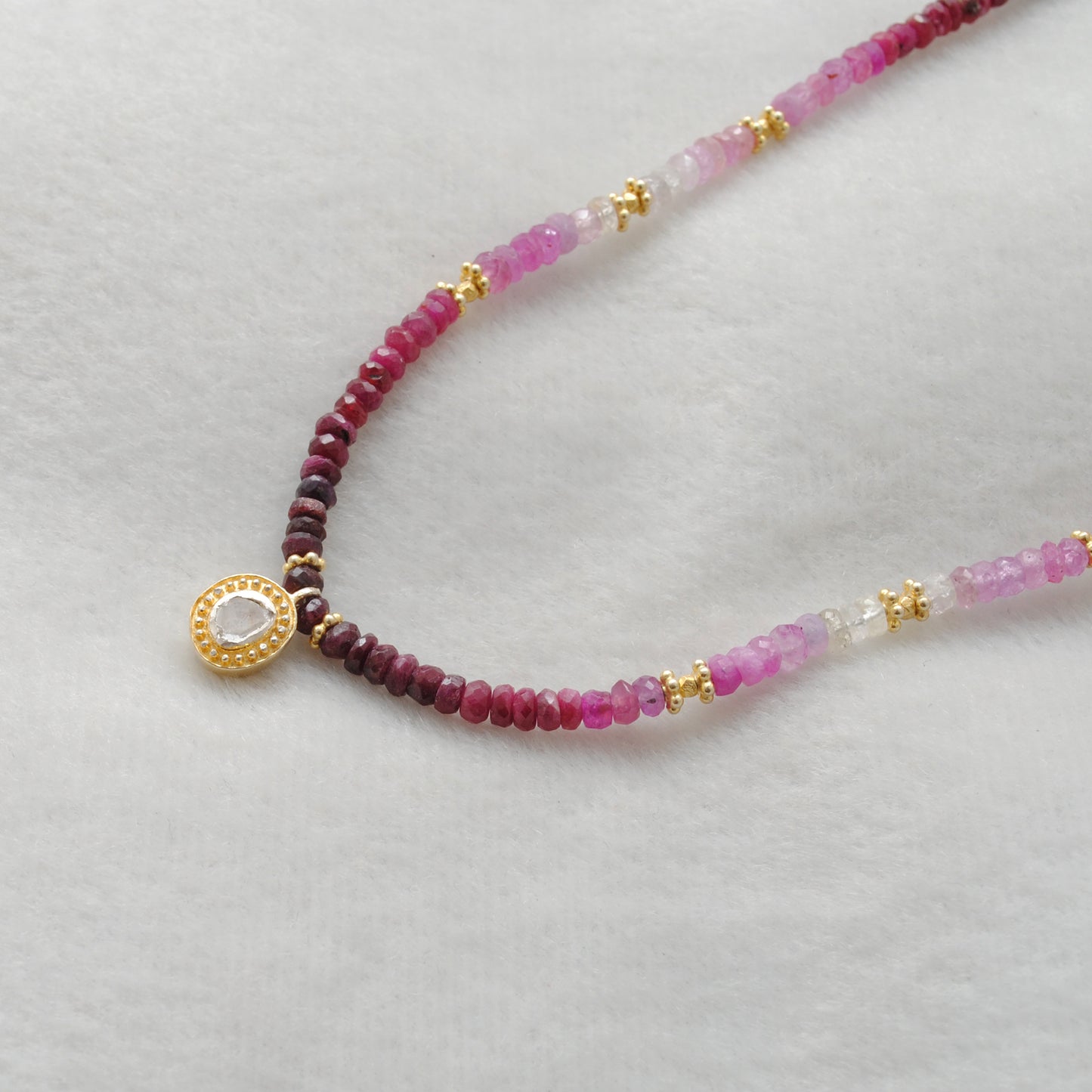 Natural Ombre Ruby Necklace with Diamond Pendant - Side Profile