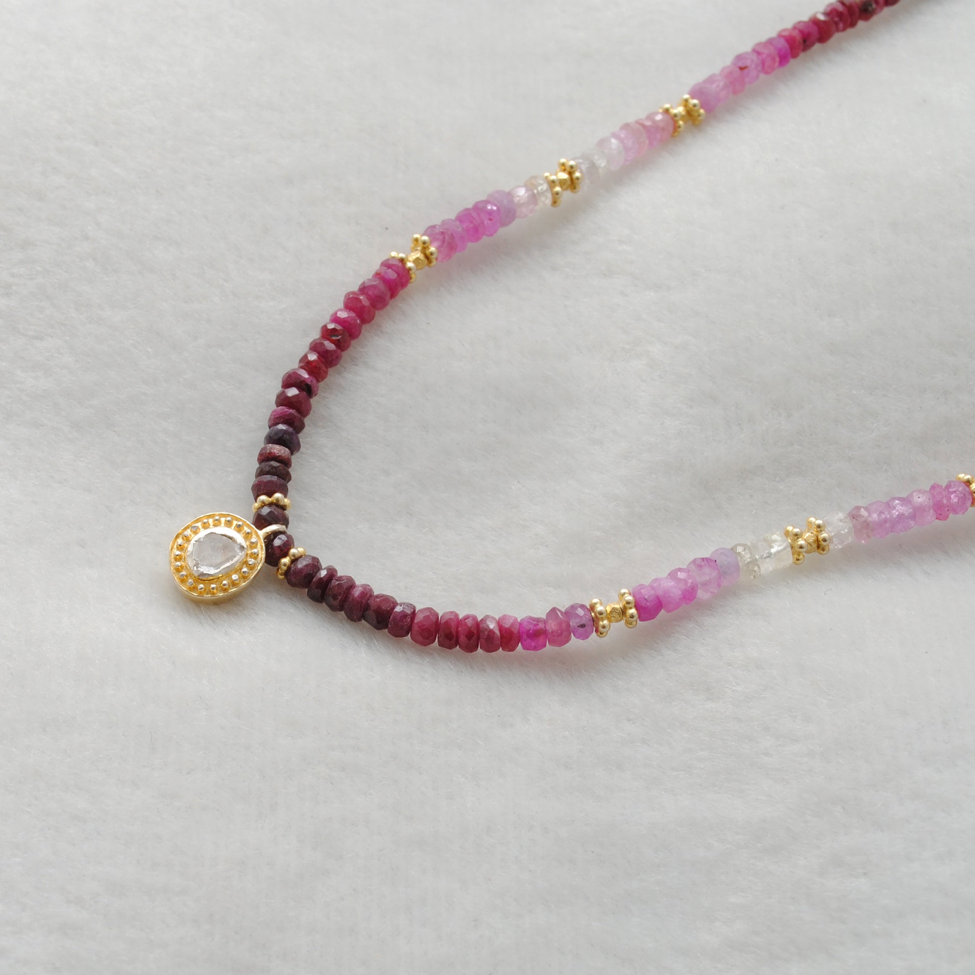 Natural Ombre Ruby Necklace with Diamond Pendant - Side Profile