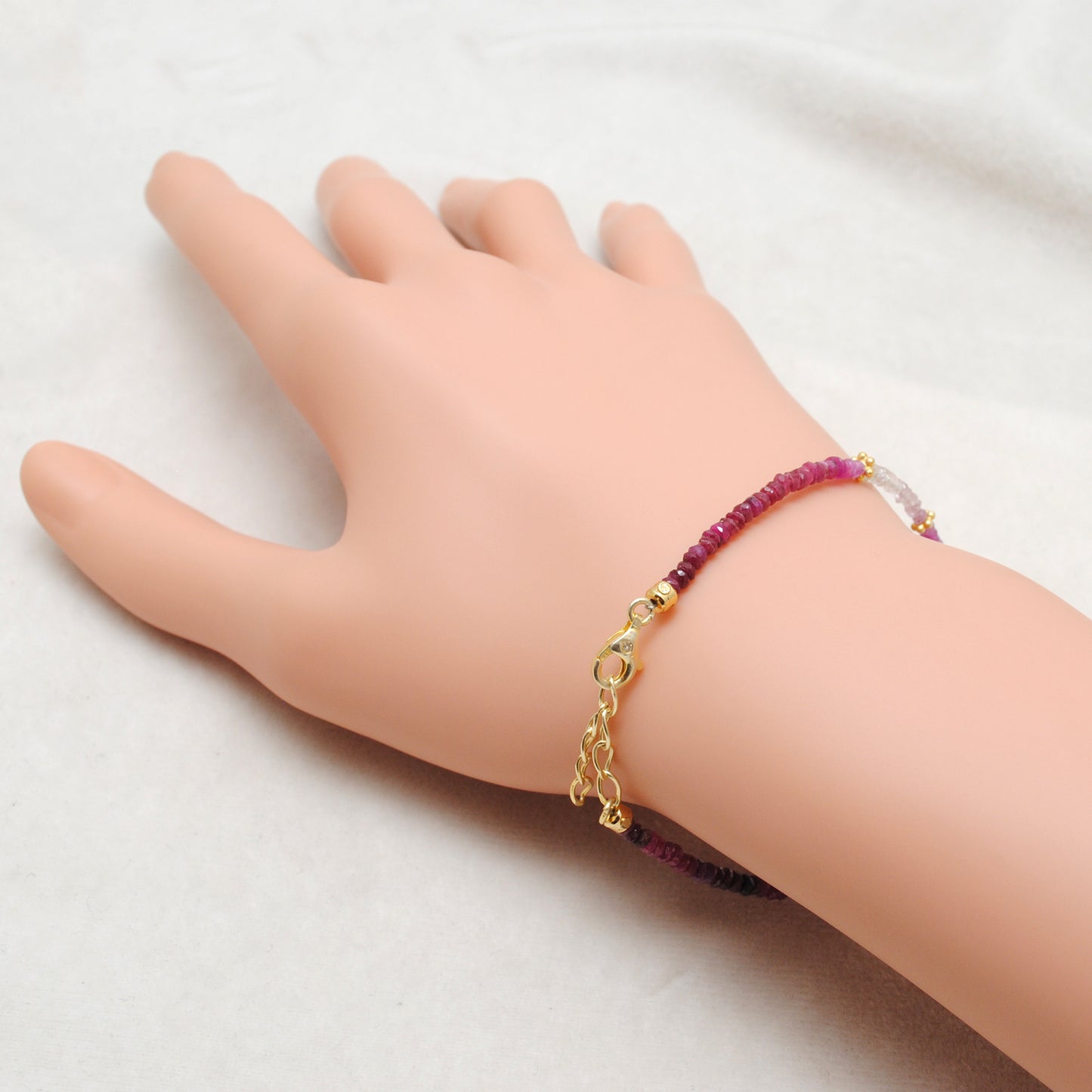 Natural Ombre Ruby Pearl Bracelet July Birthstone - Overhead View