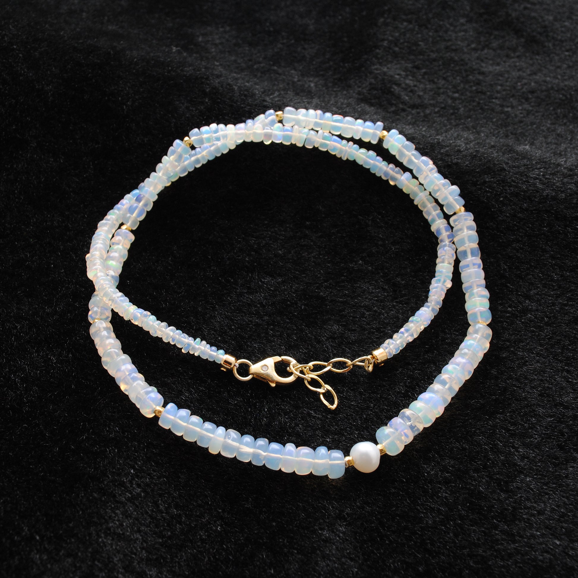 Natural Opal Freshwater Pearl Gemstone Necklace - Lifestyle View