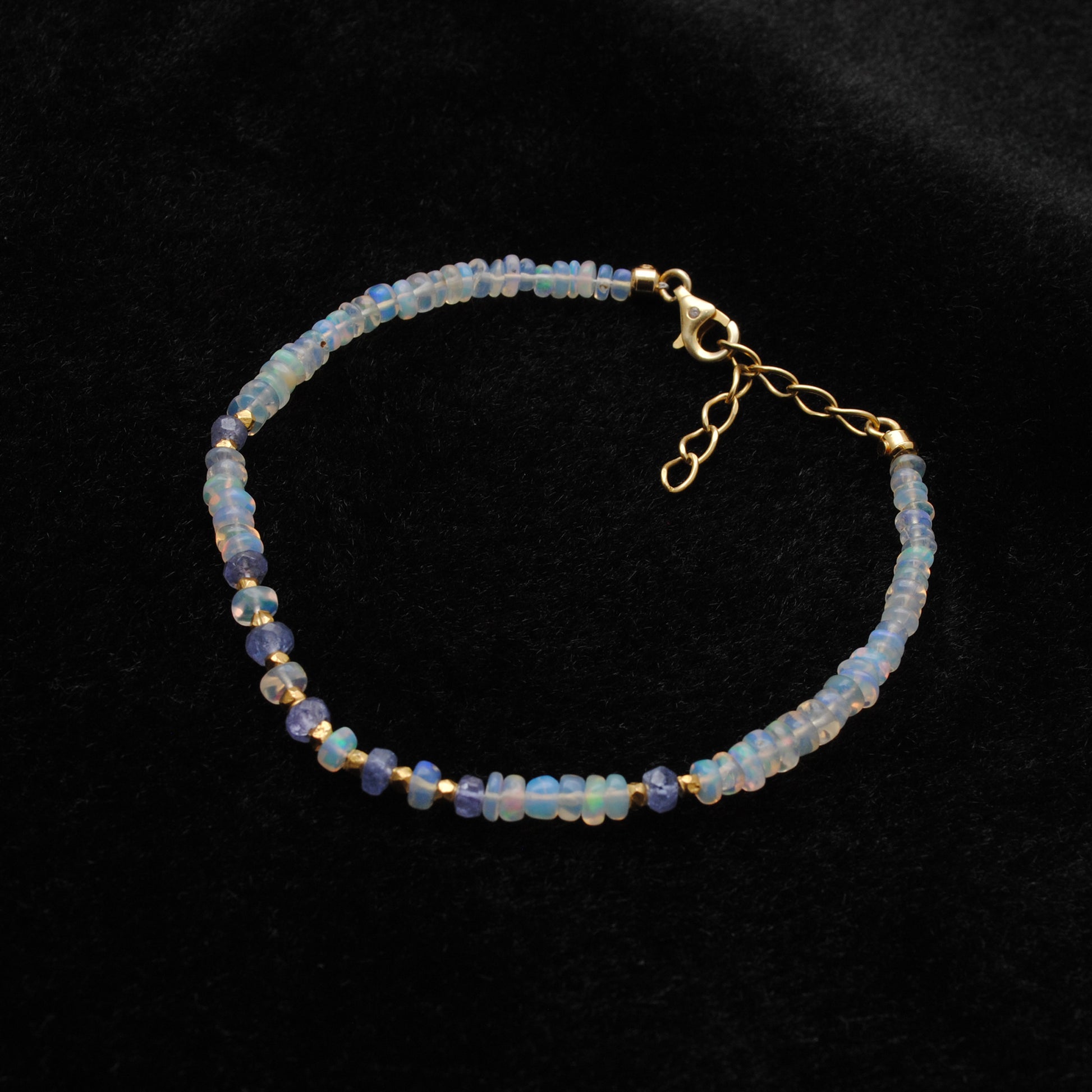 Natural Opal Tanzanite Gemstone Bracelet - Overhead View