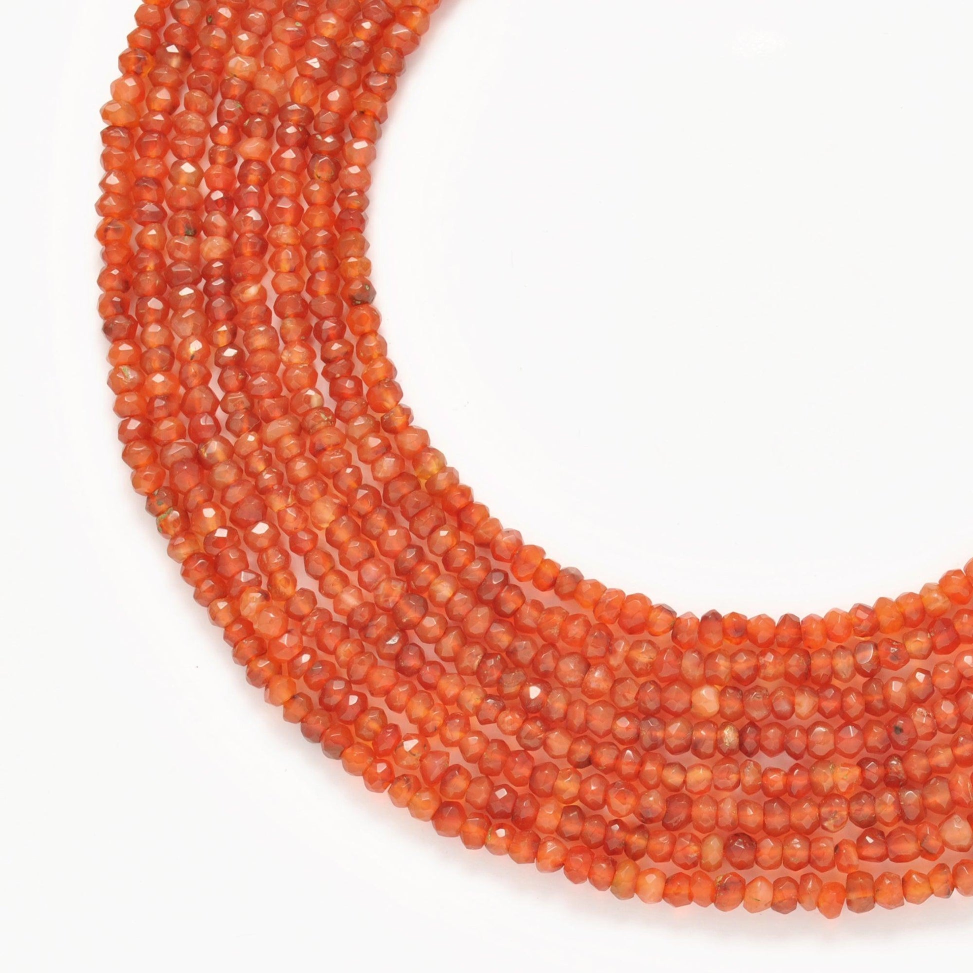 Natural orange carnelian rondelle faceted beads 13 inch - front view