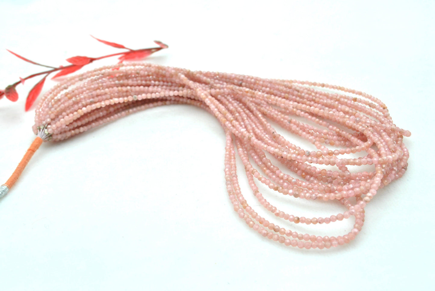 Natural peach moonstone beads 16 inch - overhead flat lay romantic