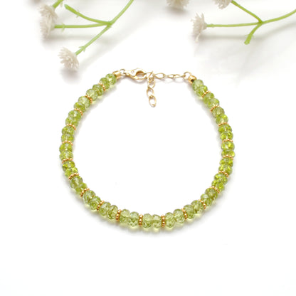 Natural Peridot Bracelet August Birthstone 8 Inch - Overhead View