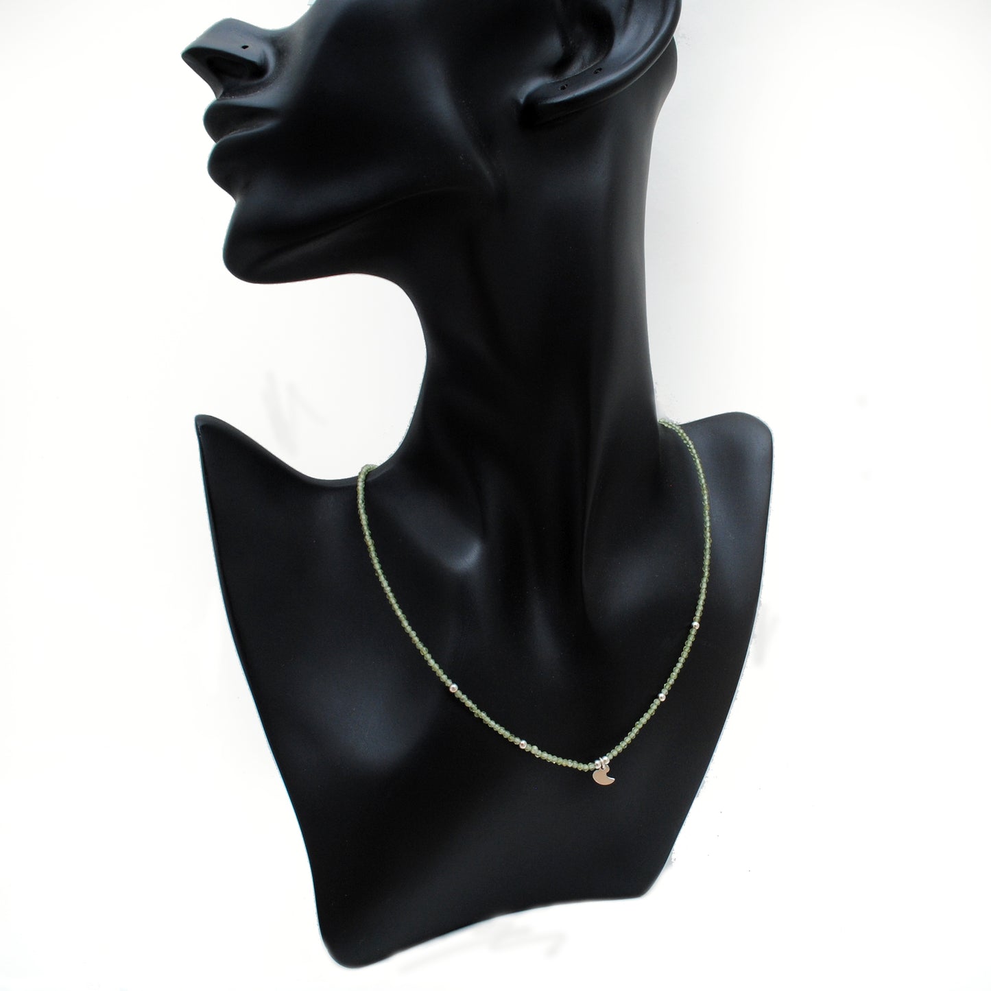 Natural Peridot Rondelle Beaded Necklace - Front View Handmade