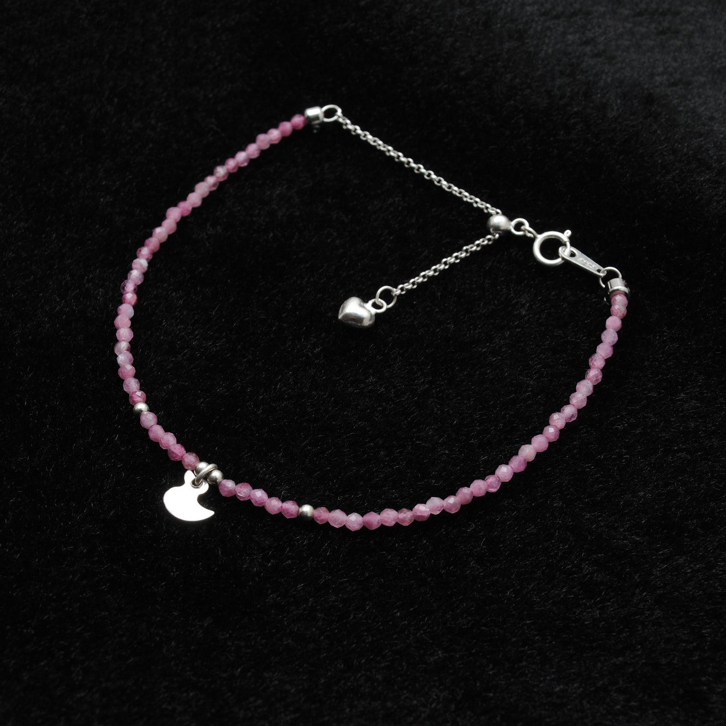 Natural Pink Tourmaline Beaded Bracelet 8.5 Inch - Front View Handmade