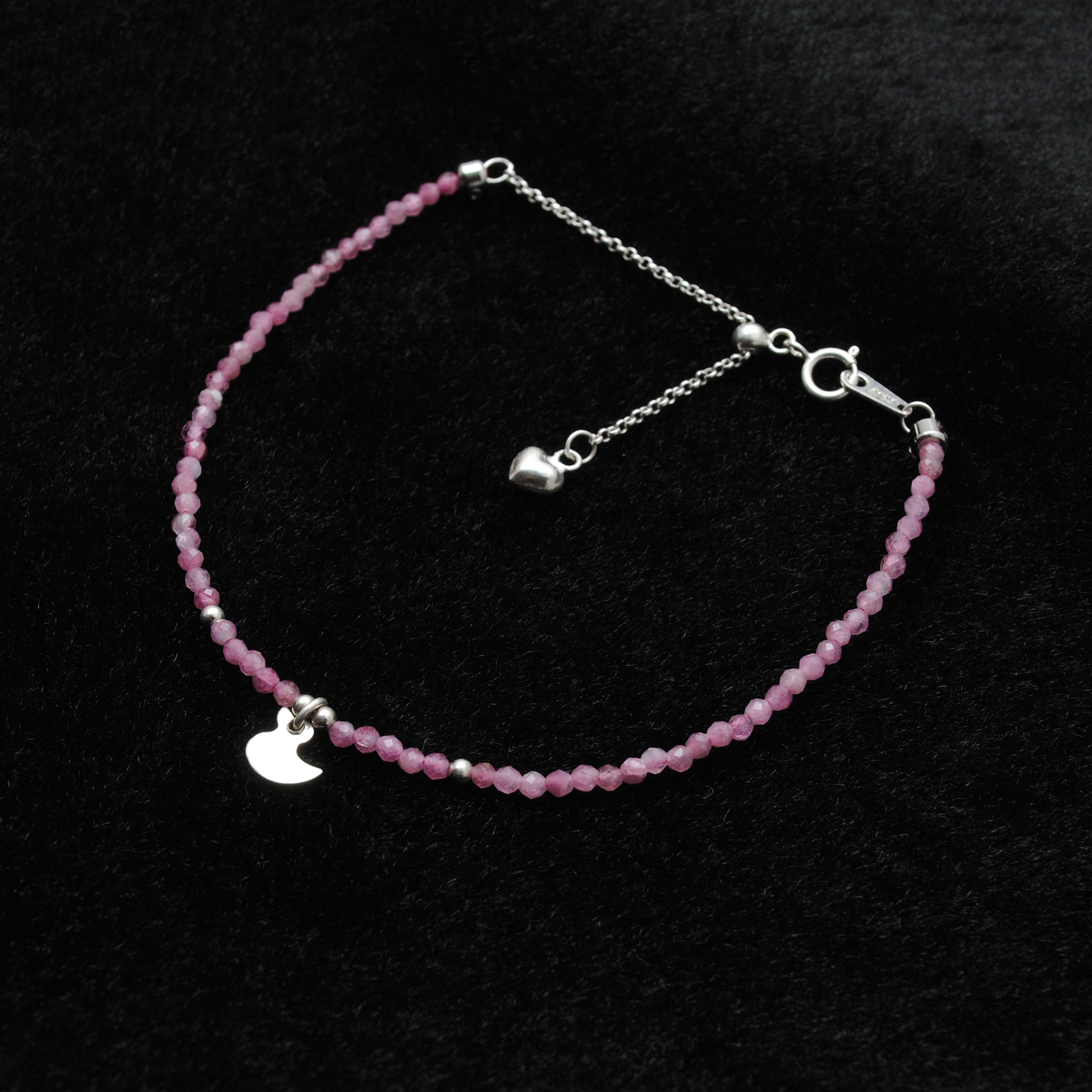 Natural Pink Tourmaline Beaded Bracelet 8.5 Inch - Front View Handmade