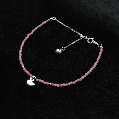 Natural Pink Tourmaline Beaded Bracelet 8.5 Inch - Front View Handmade