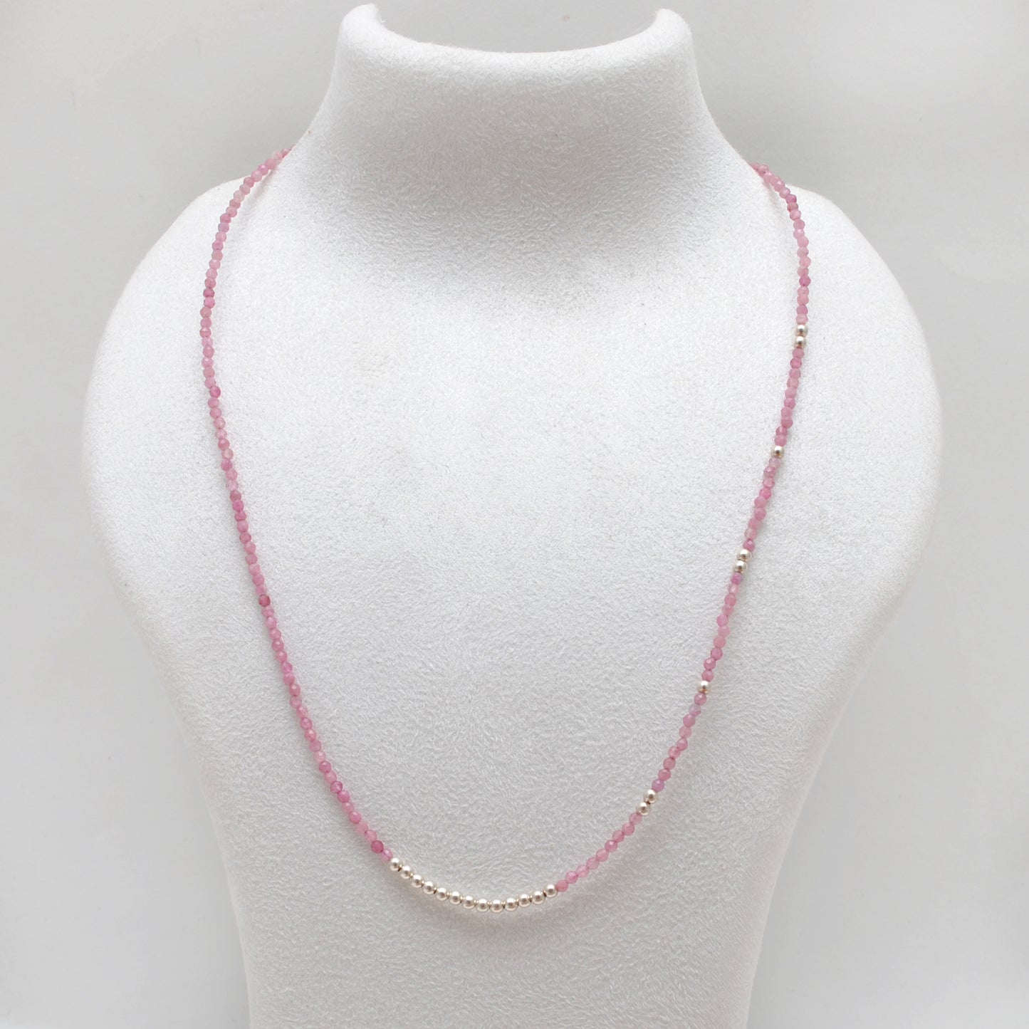 Natural Pink Tourmaline Beaded Necklace - Front View Handmade Gemstone