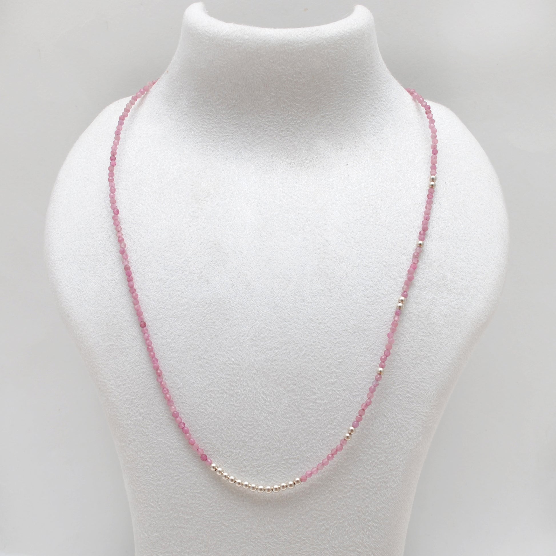 Natural Pink Tourmaline Beaded Necklace - Front View Handmade Gemstone