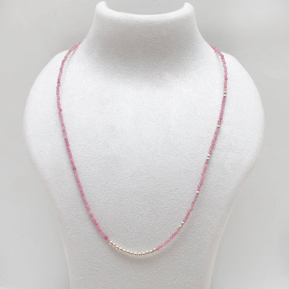Natural Pink Tourmaline Beaded Necklace - Front View Handmade Gemstone