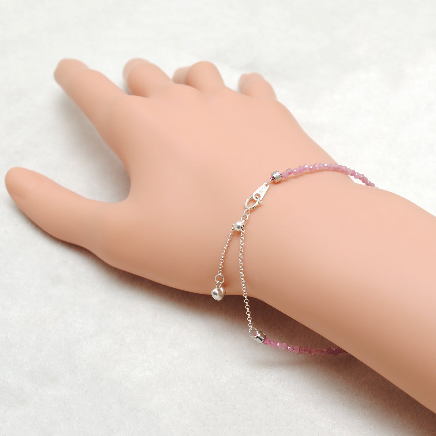 Natural Pink Tourmaline Bracelet 8.5 Inch October Birthstone - Overhead View