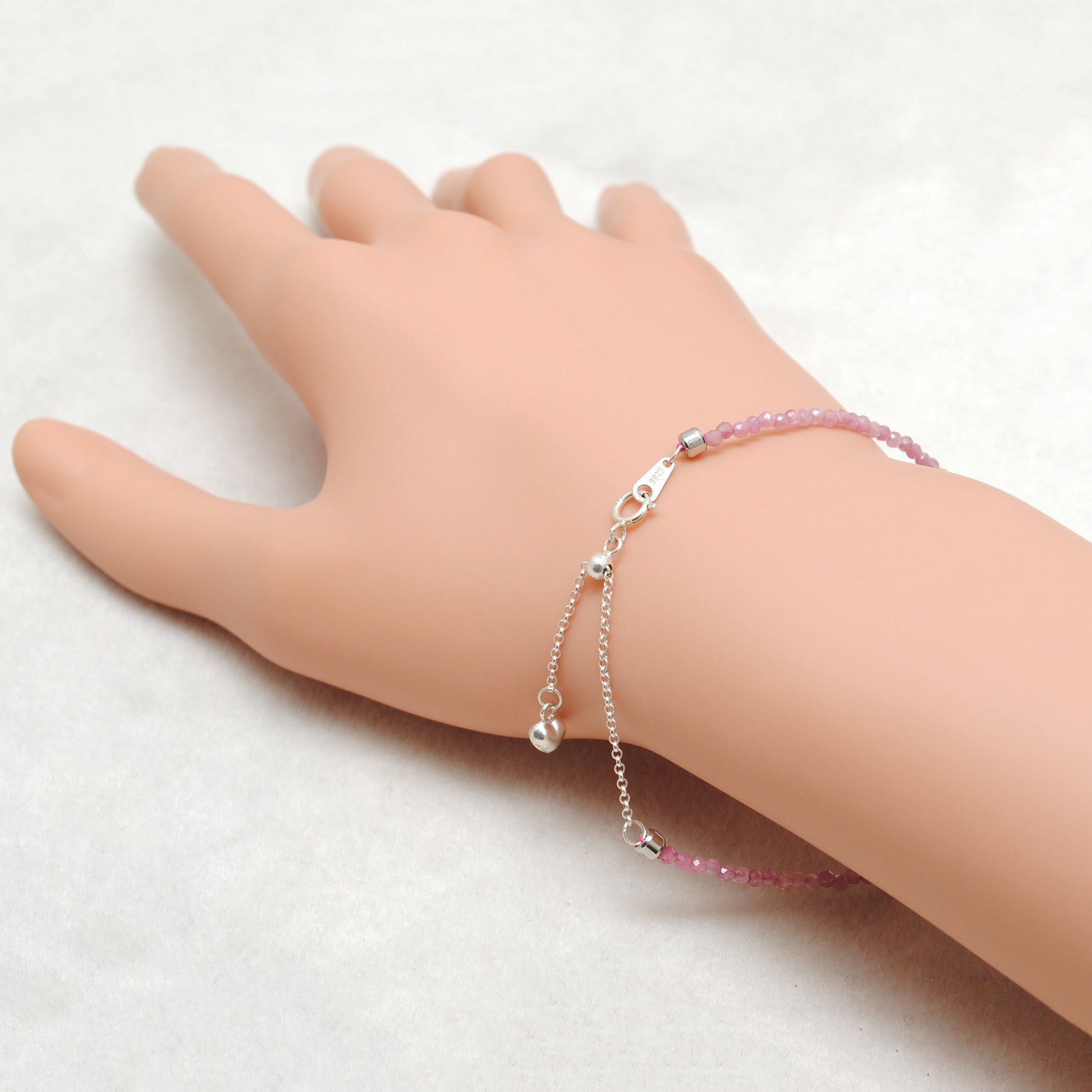 Natural Pink Tourmaline Bracelet 8.5 Inch October Birthstone - Overhead View