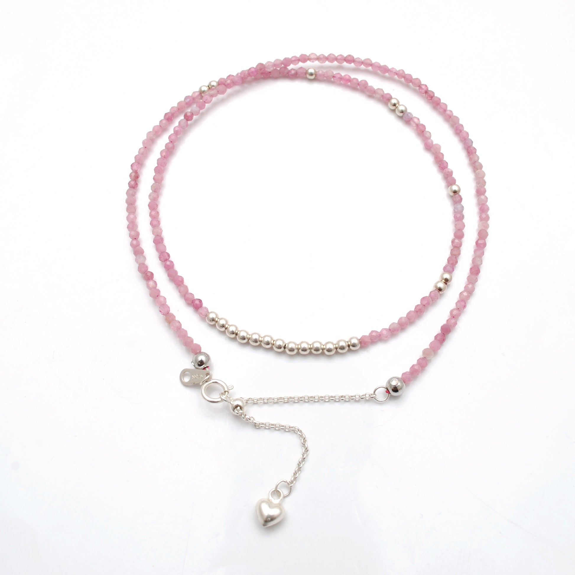 Natural Pink Tourmaline Gemstone Necklace - Overhead View