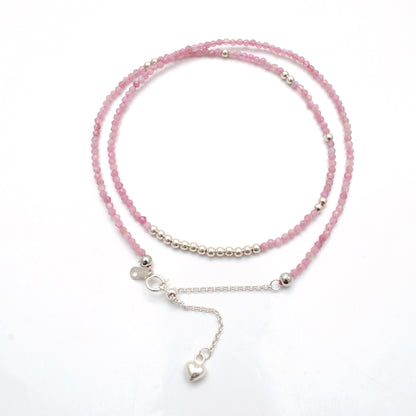 Natural Pink Tourmaline Gemstone Necklace - Overhead View