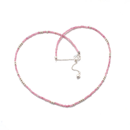 Natural Pink Tourmaline Gemstone Necklace - Side Profile