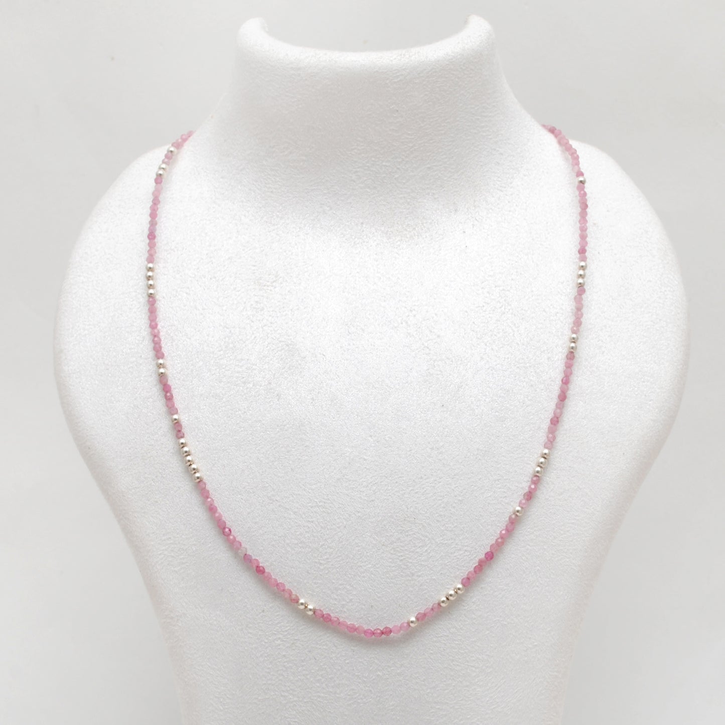 Natural Pink Tourmaline Minimalist Beaded Charm Necklace - Front View