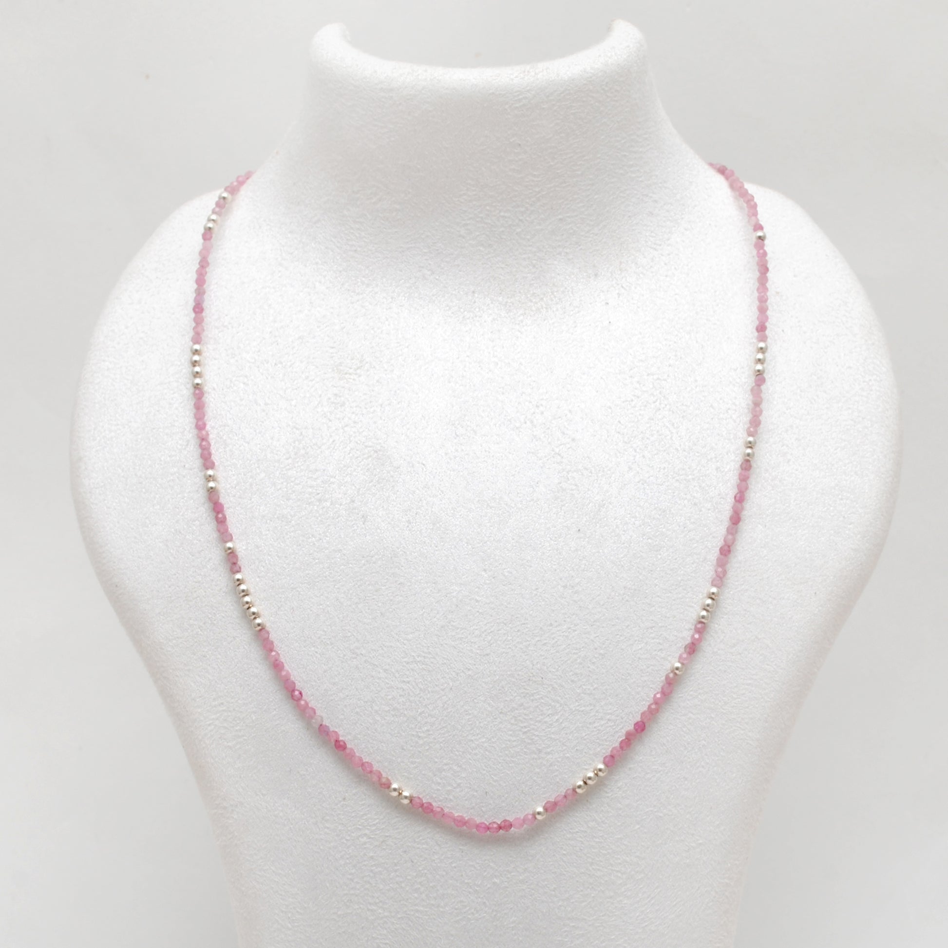 Natural Pink Tourmaline Minimalist Beaded Charm Necklace - Front View