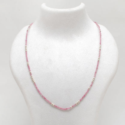 Natural Pink Tourmaline Minimalist Beaded Charm Necklace - Front View