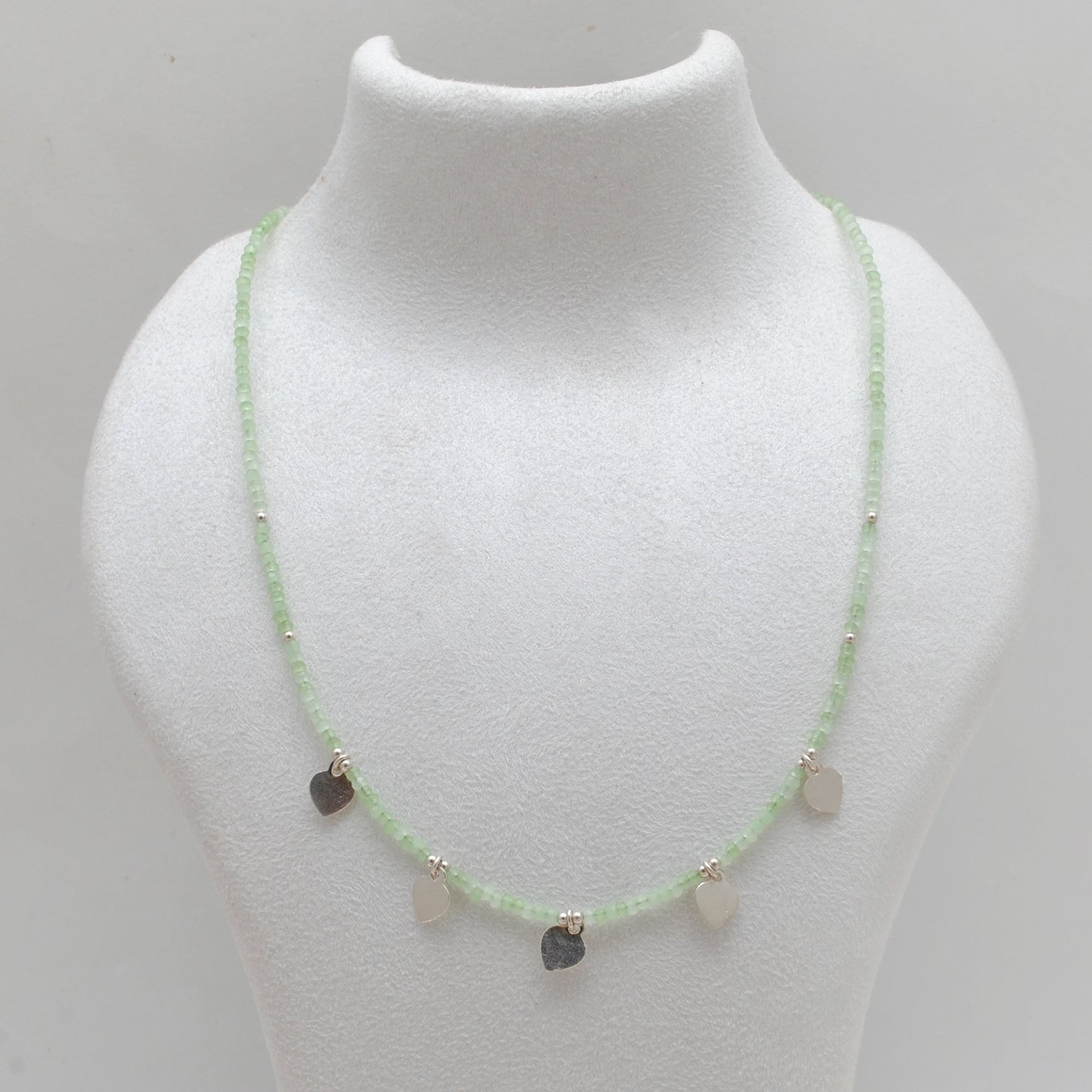 Natural Prehnite Beaded Necklace - Front View Handmade Gemstone
