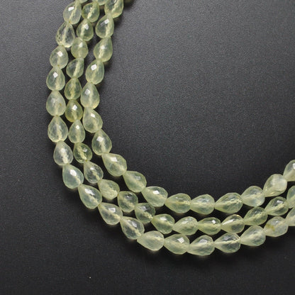 Natural prehnite faceted teardrop beads 10 inch strand - front view
