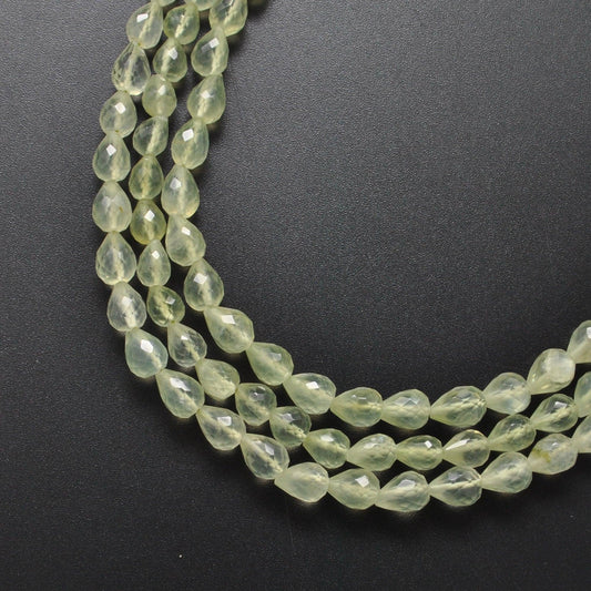 Natural prehnite faceted teardrop beads 10 inch strand - front view
