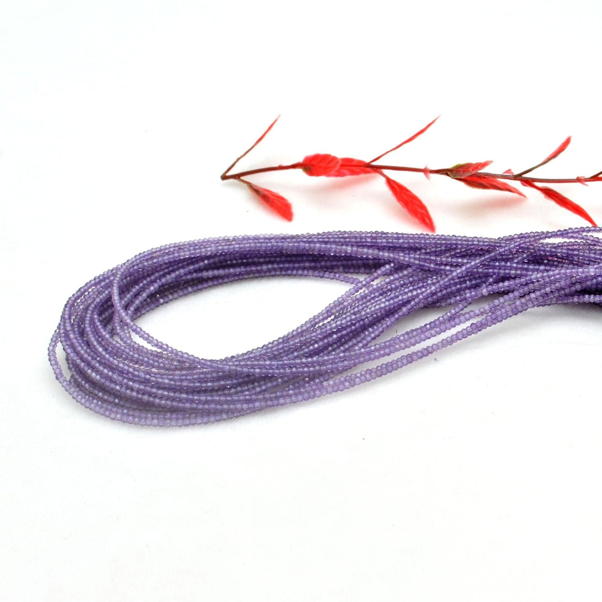Natural purple amethyst faceted rondelle beads strand - front view
