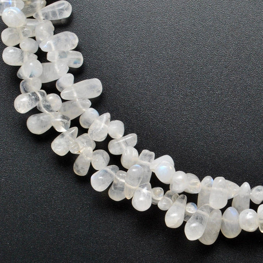 Rainbow moonstone plain drop beads 16 inch strand - front view