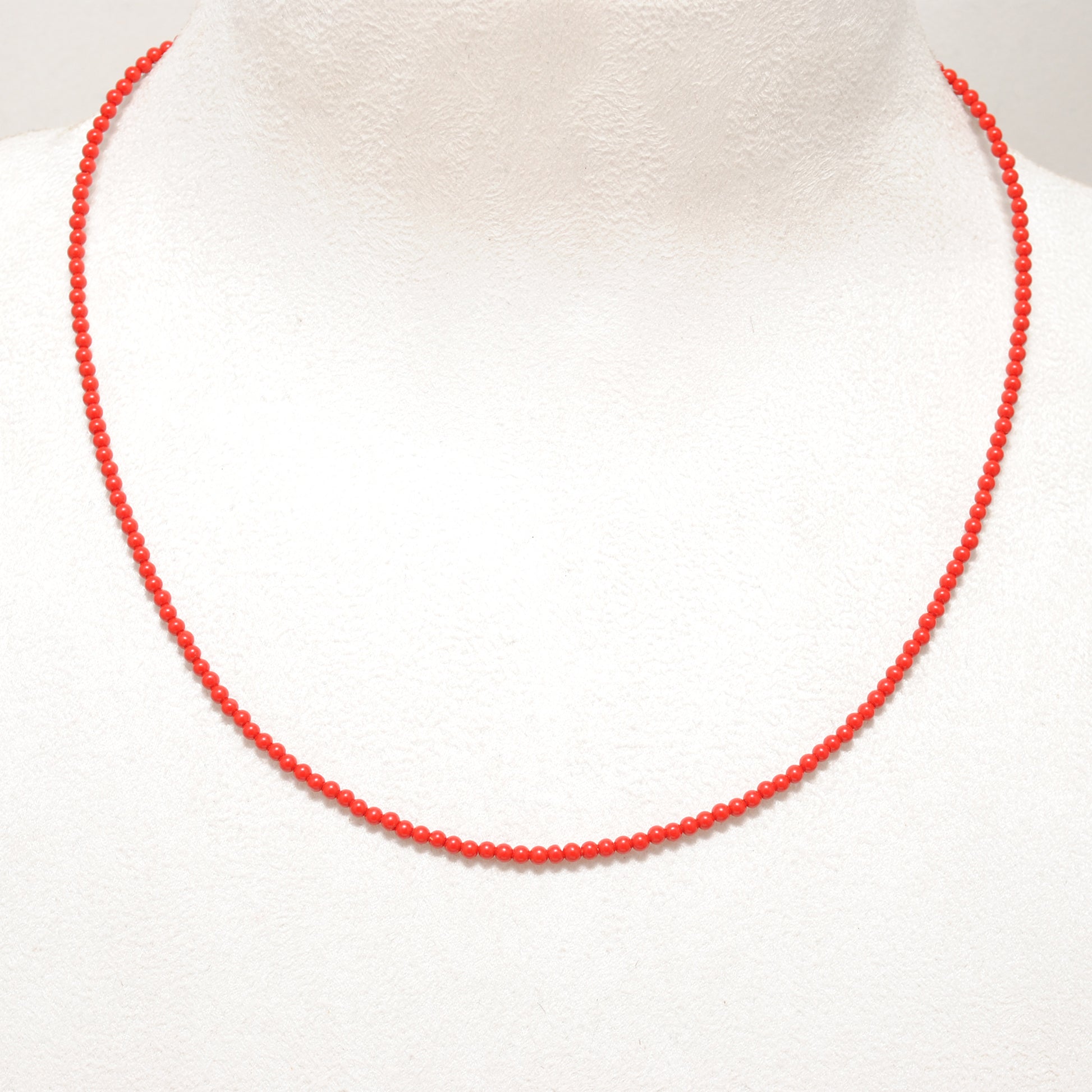 Natural Red Coral Beaded Necklace - Front View Handmade Gemstone
