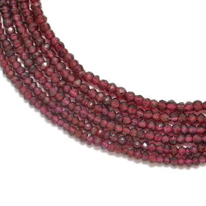 Natural red garnet faceted rondelle beads 12.5 inch strand - front