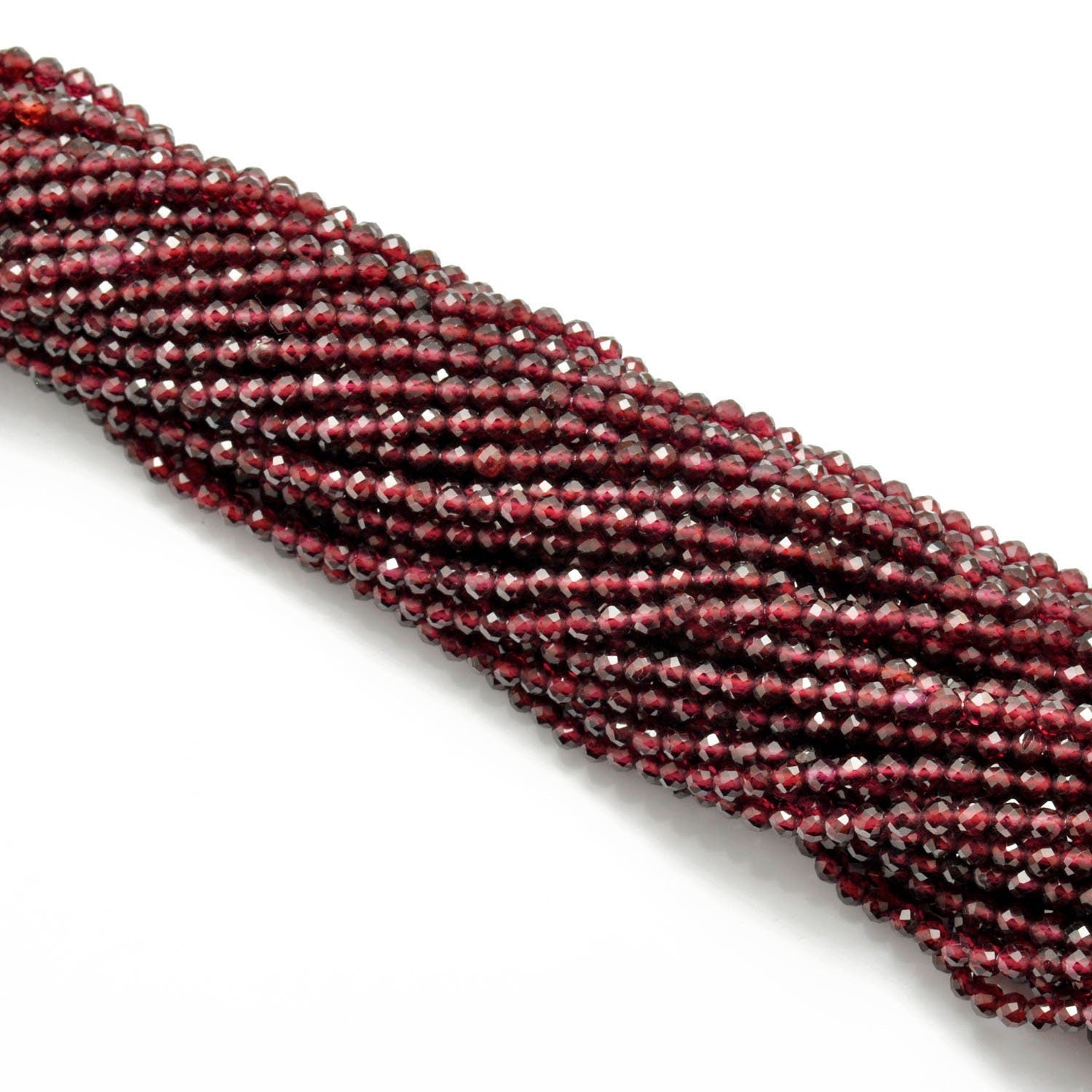 Red garnet round beads 12.5 inch strand - overhead flat lay