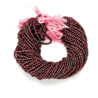 Natural red garnet round faceted beads 12.5 inch strand - front view
