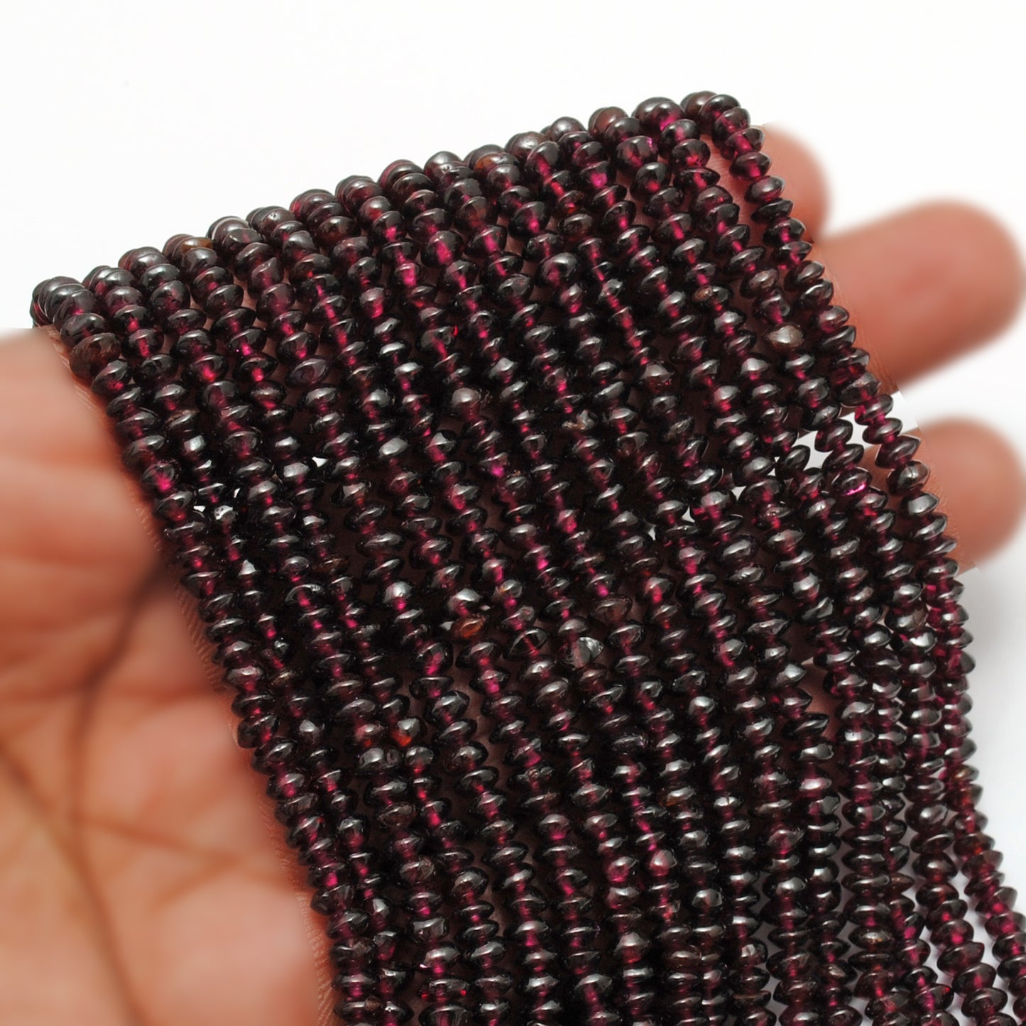Natural rhodolite garnet button beads strand side profile
