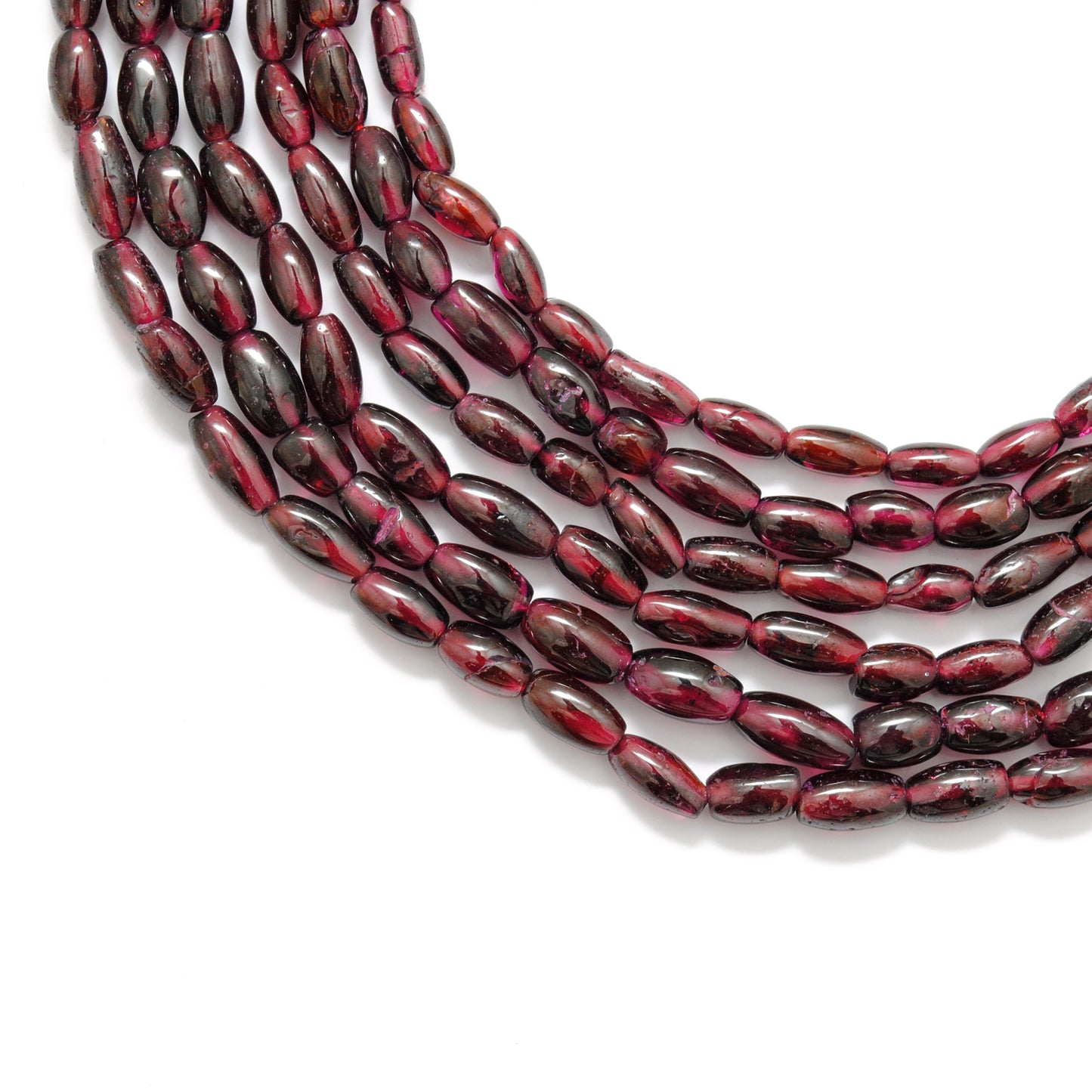 Rhodolite garnet drum beads detail shot - bold statement shape