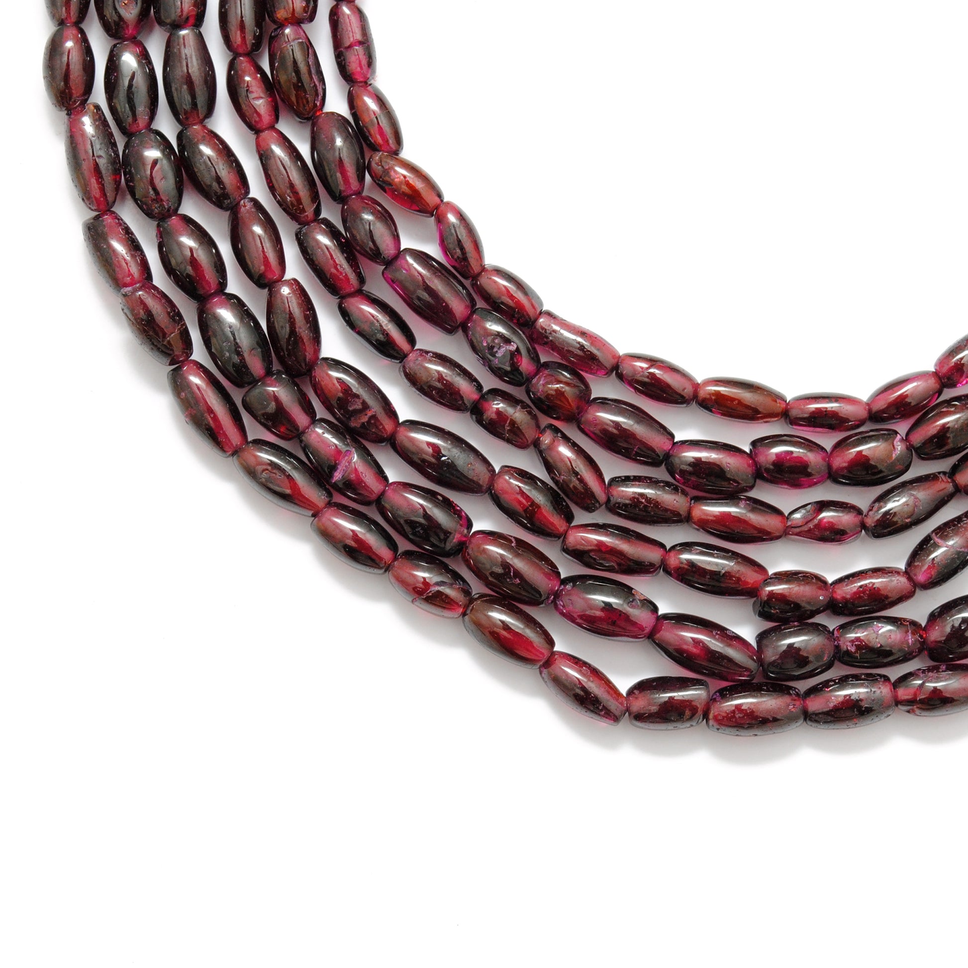 Rhodolite garnet drum beads detail shot - bold statement shape